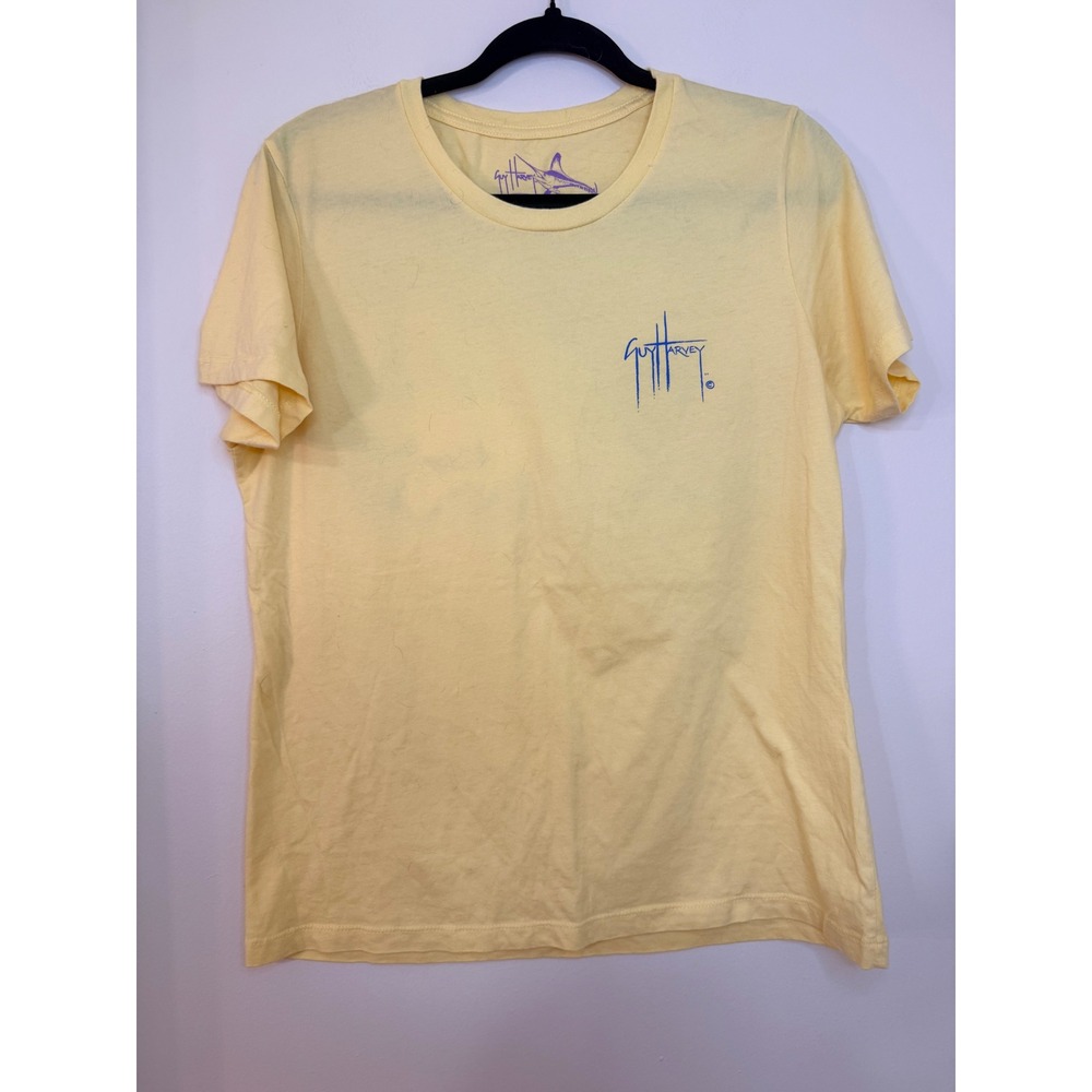 Guy Harvey Womens XL Yellow Marlin Hibiscus Graphic T-Shirt Short Sleeve Cotton